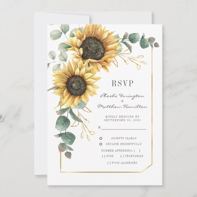 Sunflower Bright Botanical Wedding RSVP Card (Front)