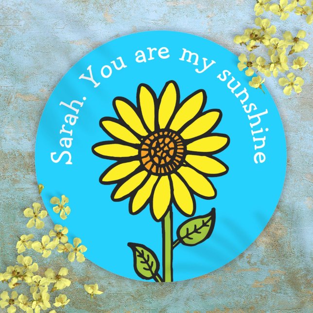 Sunflower Bright Colourful Fun Personalized Classic Round Sticker (Sunflower Bright Colourful Fun Personalized Classic Round Sticker)