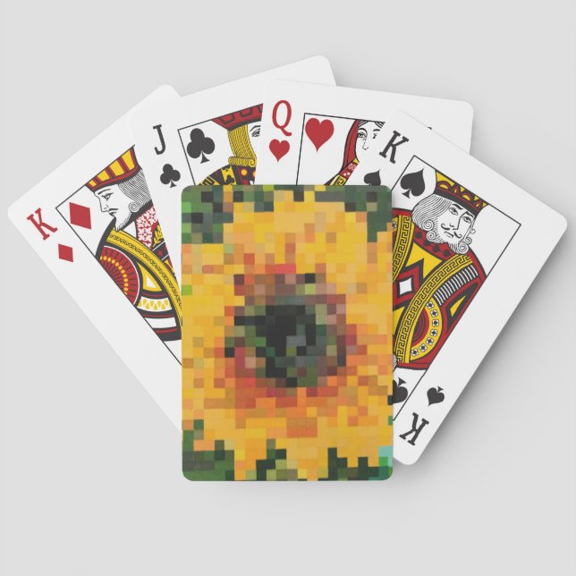 Sunflower Bright Floral Pixel Art Poker Cards (Back)