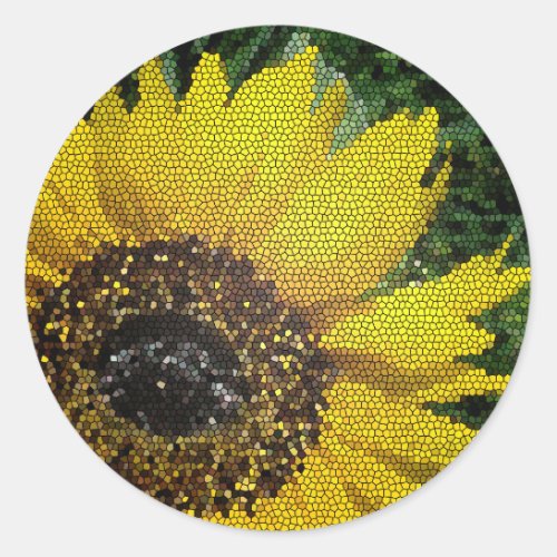 Sunflower Bright Yellow Mosaic Pattern Floral Classic Round Sticker