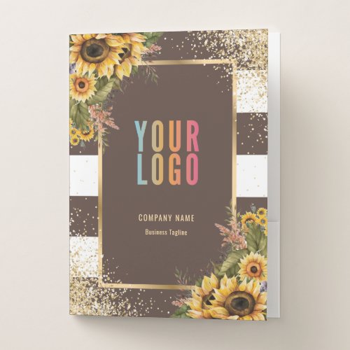 Sunflower Brown Gold Business Logo Card Slot Pocket Folder