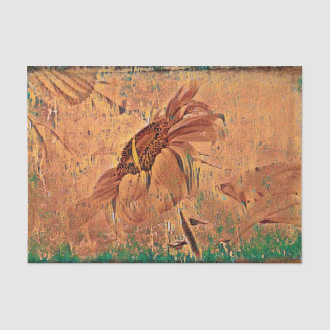 Sunflower Brown Green Vintage Antique Texture Tissue Paper (Front)