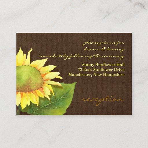 Customizable Sunflower Wedding Reception Insert Cards (3.5x2.5) Business Card