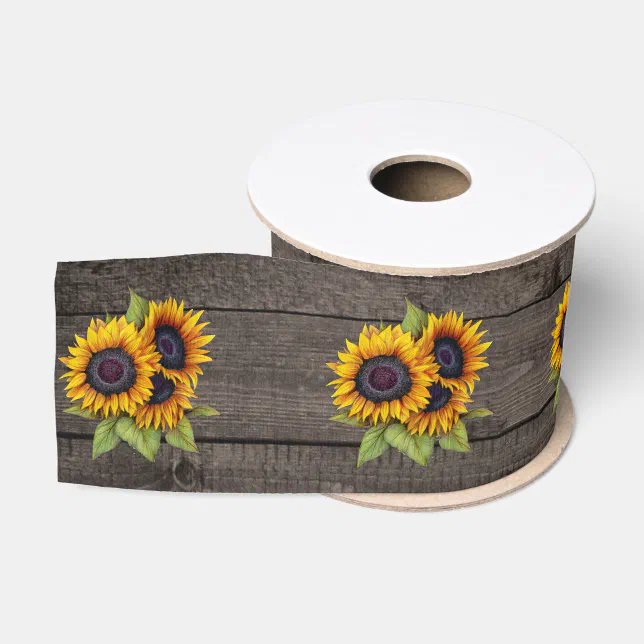 Sunflower Ribbon Spool Sunflower Brown Wood Grain Style Ribbon | Zazzle