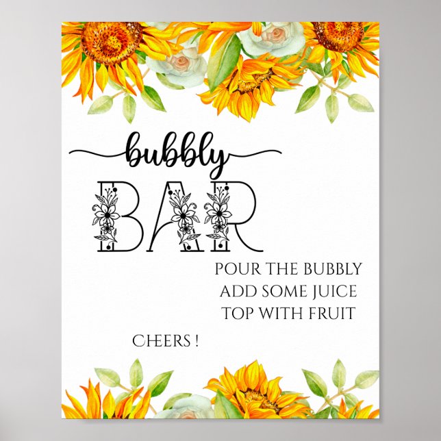 Sunflower bubbly bar bridal shower sign (Front)