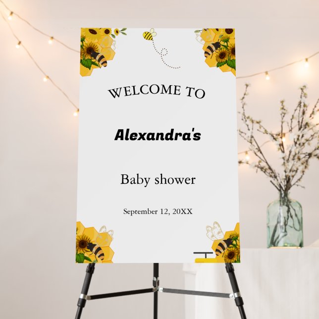 Sunflower & bumble bee baby shower welcome sign (In Situ (Stand))