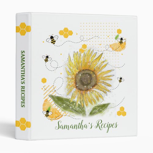 Sunflower Bumble Bee Cookbook Recipe 3 Ring Binder