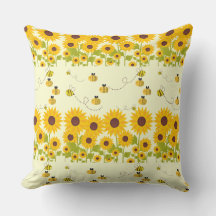 Sunflower Bumble Bee Patterned Throw Pillow