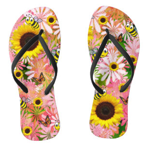 Sunflower Bumblebee Butterfly Flip Flops