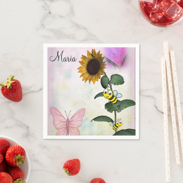 Sunflower Bumblebee Butterfly Paper Napkins (Insitu)