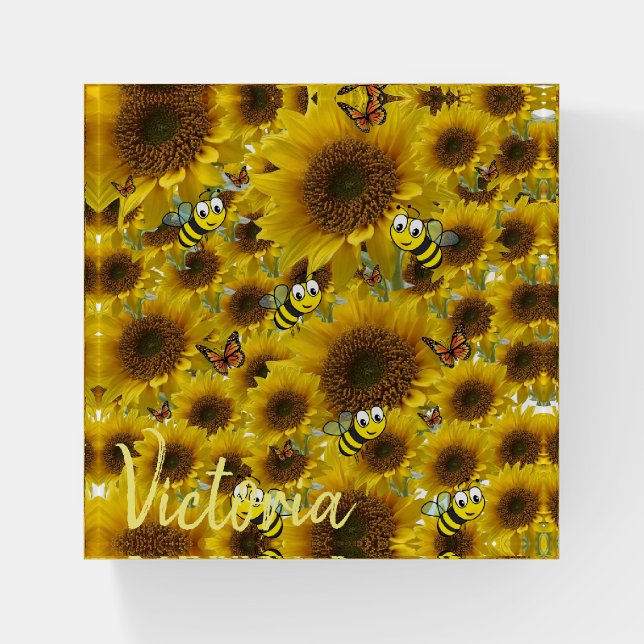 Sunflower Bumblebee Butterfly Paperweight (Front)