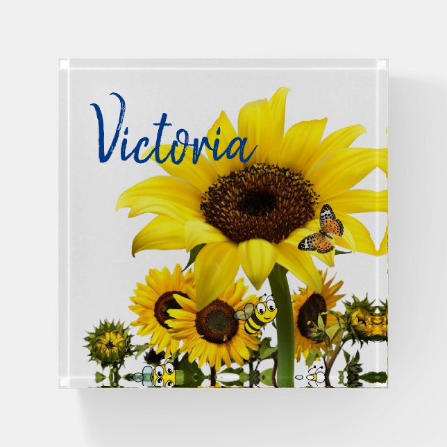 Sunflower Bumblebee Butterfly Paperweight (Front)