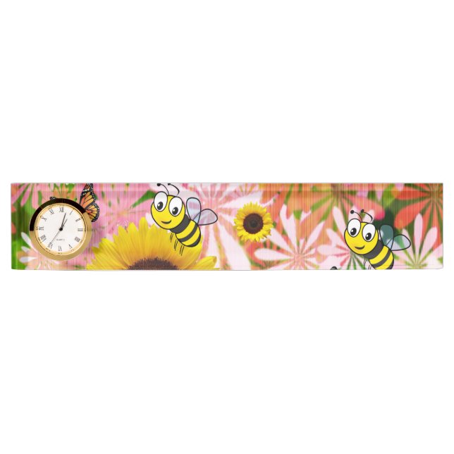Sunflower Bumblebee Desk Nameplate (Front)