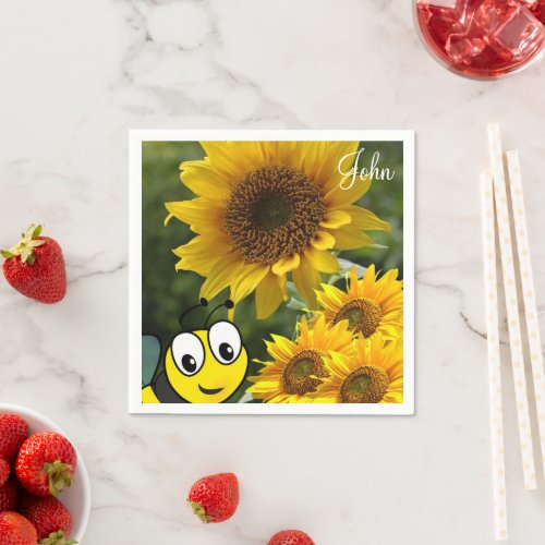 Sunflower Bumblebee Paper Napkins