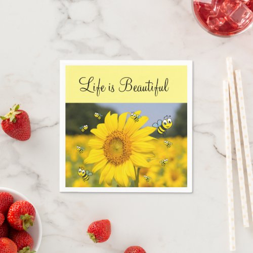 Sunflower Bumblebee Paper Napkins