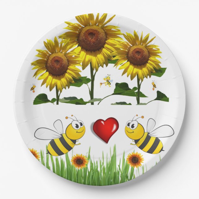 Sunflower Bumblebee Paper Plates (Front)