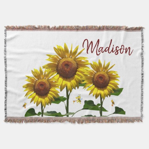 Sunflower Bumblebee Throw Blanket