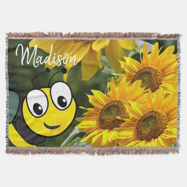 Sunflower Bumblebee Throw Blanket (Front)