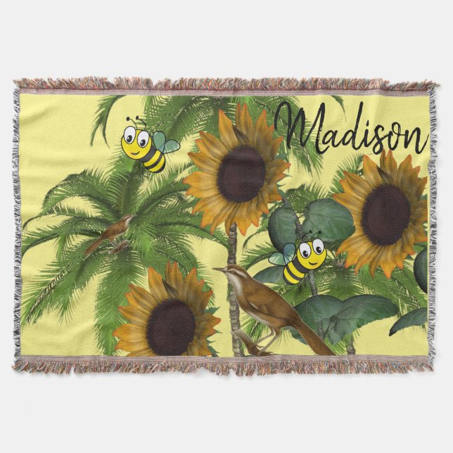 Sunflower Bumblebee Throw Blanket (Front)