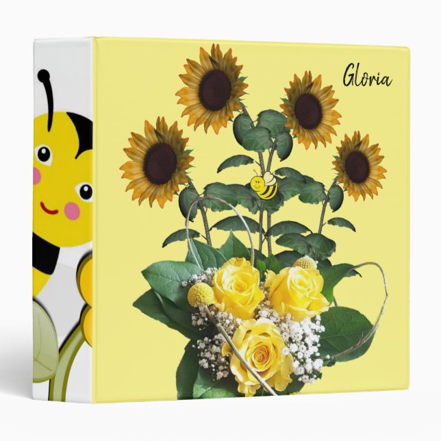 Sunflower Bumblebee Yellow Roses Avery Binder (Front/Spine)
