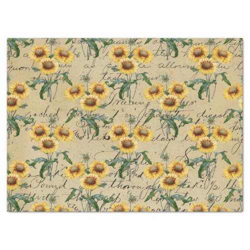 Sunflower Bunches and Cursive Decoupage Tissue Paper