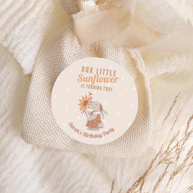 Sunflower Bunny Rabbit Birthday Classic Round Sticker (Creator Uploaded)