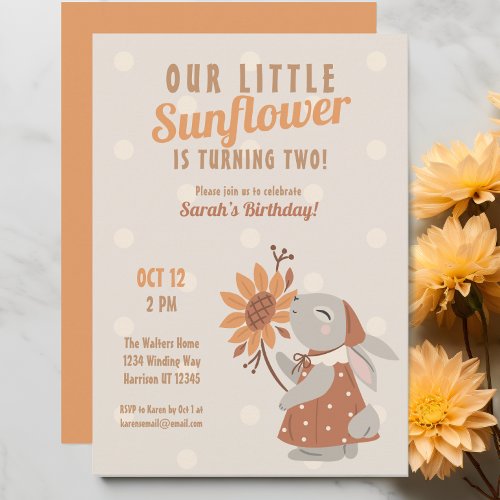 Sunflower Bunny Rabbit Birthday Invitation