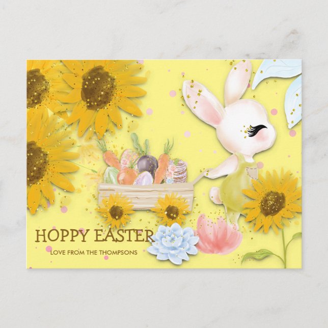 Sunflower Bunny Spring Hoppy Easter Yellow Holiday Postcard (Front)