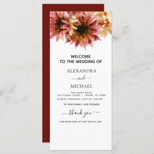 Sunflower Burgundy Country Watercolor Wedding
