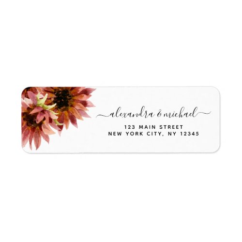 Sunflower Burgundy Country Watercolor Wedding Label