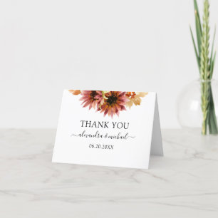 Sunflower Burgundy Country Watercolor Wedding Thank You Card