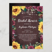 Sunflower Burgundy Floral Border Bridal Shower Invitation (Front/Back)