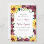 Sunflower Burgundy Floral Border Fall Wedding Invitation (Front)