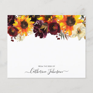 Sunflower Burgundy Floral Budget Note Card