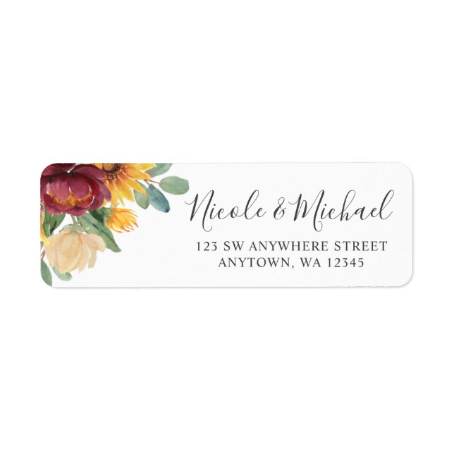 Sunflower Burgundy Floral Return Address Label (Front)