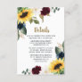 Sunflower Burgundy Red and Navy Blue Roses Wedding Enclosure Card