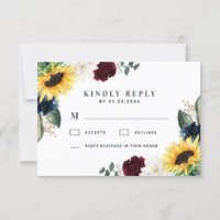 Sunflower Burgundy Red and Navy Blue Roses Wedding