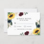 Sunflower Burgundy Red and Navy Blue Roses Wedding RSVP Card