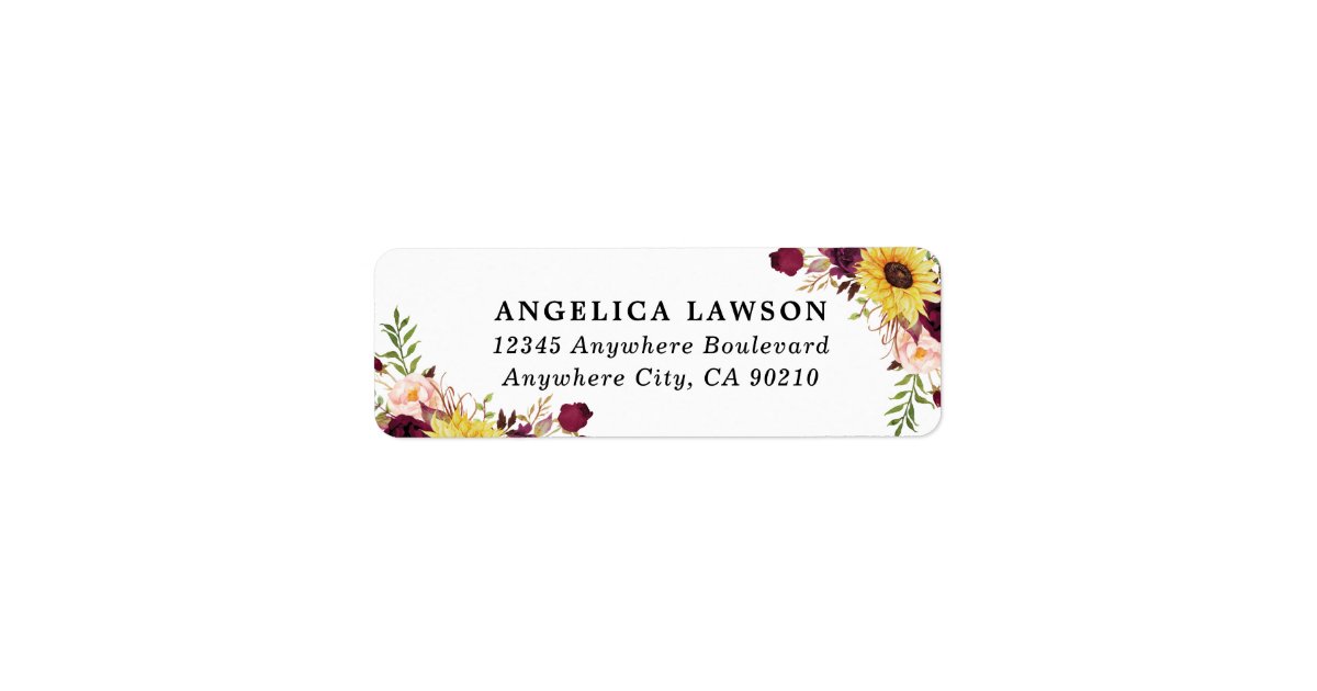 Sunflower Burgundy Red Blush Peony Rose Wedding Label | Zazzle