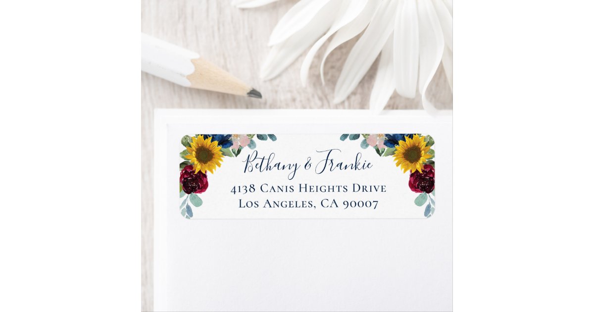Sunflower Burgundy Red Floral Return Address Label | Zazzle