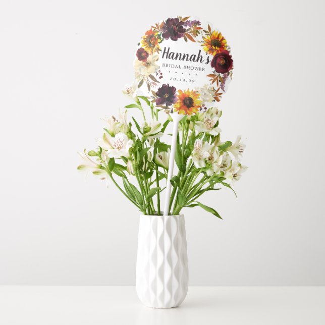 Sunflower Burgundy Red Rose Custom Bridal Shower Balloon (Vase)