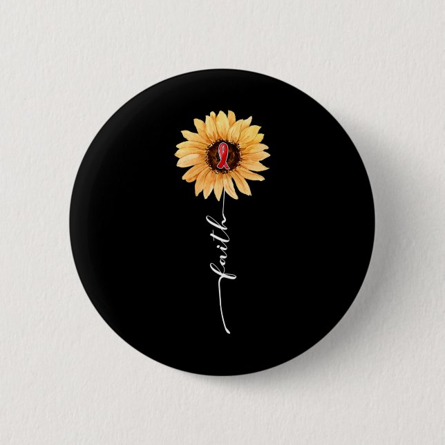 Sunflower Burgundy Ribbon Brain Aneurysm Awareness Button (Front)