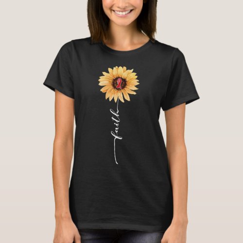 Sunflower Burgundy Ribbon Brain Aneurysm Awareness T_Shirt