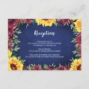 Sunflower Burgundy Rose Border Navy Blue Reception Enclosure Card