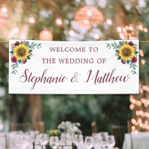 Sunflower Burgundy Rose Floral Wedding Welcome