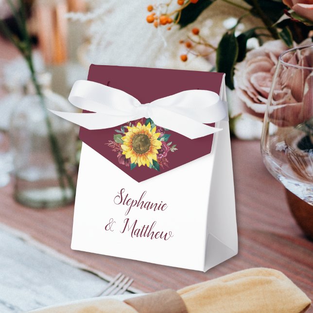 Sunflower Burgundy Rose Geometric Wedding Thanks Favor Boxes (Creator Uploaded)