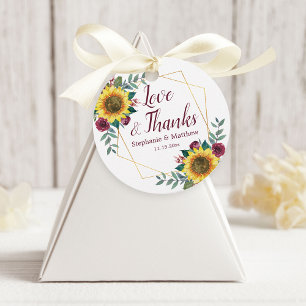 Sunflower Burgundy Rose Geometric Wedding Thanks Favor Tags