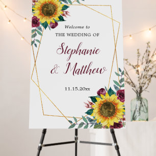 Sunflower Burgundy Rose Geometric Wedding Welcome Foam Board