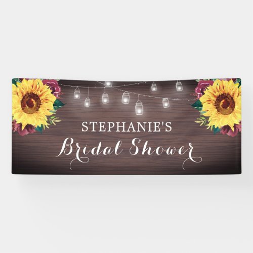 Sunflower Burgundy Rose Jars Wood Bridal Shower Banner
