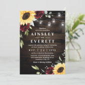 Sunflower Burgundy Rose Mason Jar Themed Wedding Invitation (Standing Front)